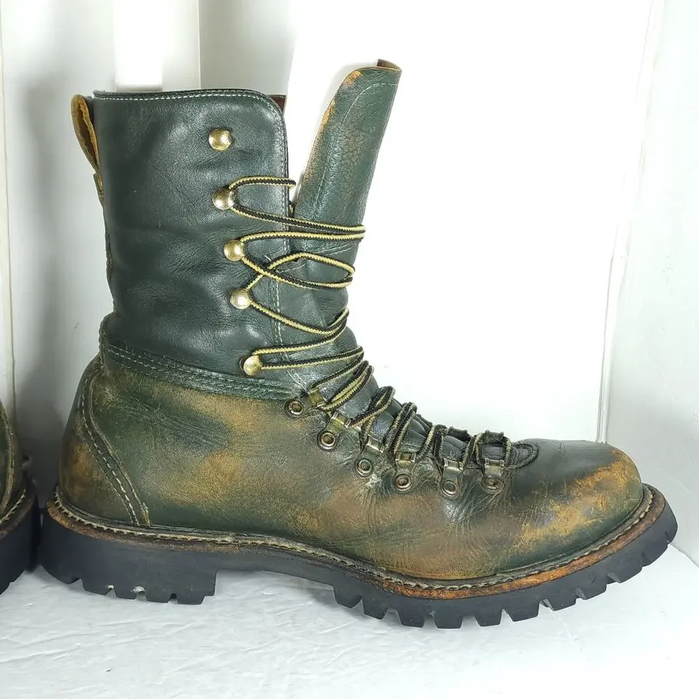 Herman Survivors Men's Vtg 60's US9/ 4N Green Leather Insulated Logger Boots